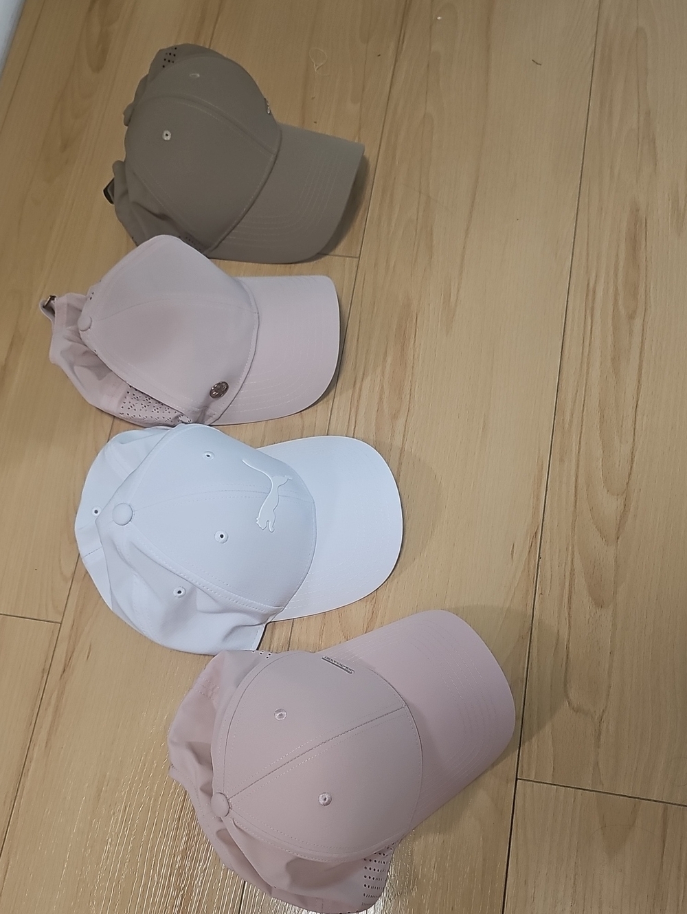 4-Pack Baseball Caps in White, Pink, and Tan, New, Adjustable Size